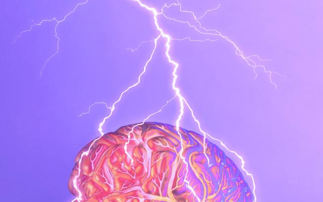 Illustratie van hersenen waar de bliksem inslaat
