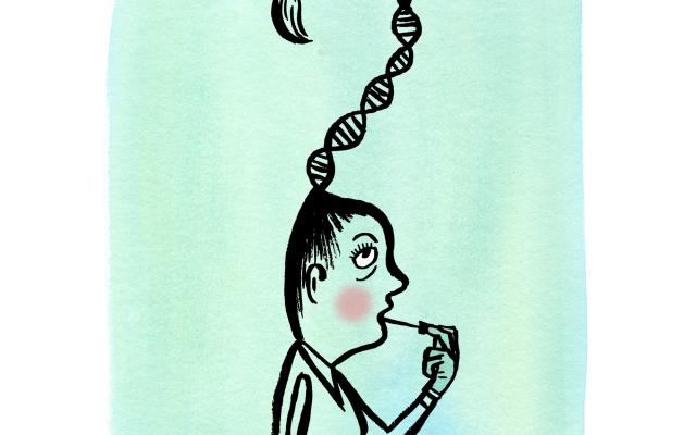 Tekening vrouw met haar als DNA-string