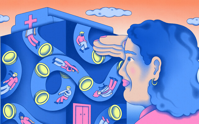 Beeld: Hanneke Rozemuller Illustratie van geldstroom door een ziekenhuis